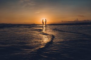 beach, couple, sunset, scenery, landscape, sundown, nature, twilight, dusk, romantic